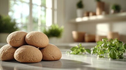 Stacked baked goods on kitchen counter