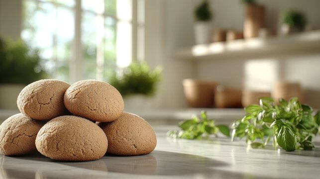 Stacked baked goods on kitchen counter
