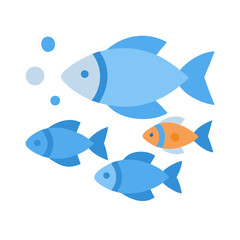 Naklejka premium Abstract Fish School in Blue and Orange Tone