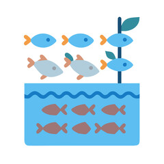 Stylized fish tank illustration with aquatic animals in flat design