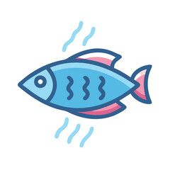 Stylized blue fish icon against black background illustration