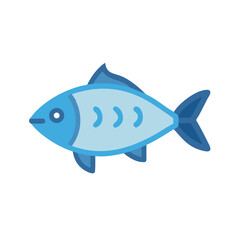 Simple blue fish icon on black background illustration
