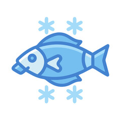 Stylized light blue fish with snowflakes graphic element