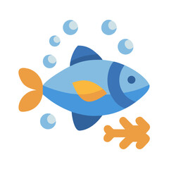 Blue fish swimming with bubbles flat illustration design