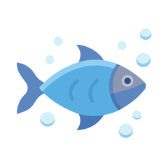 Isolated blue fish swimming with bubbles on black background