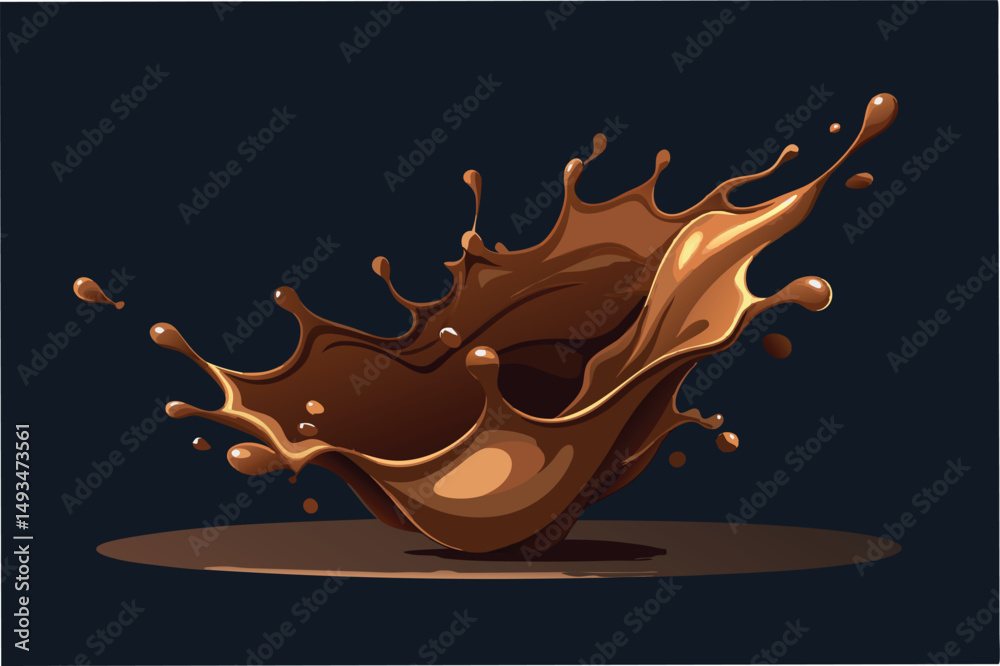 Poster Vector illustration of a dynamic chocolate splash with flowing curves and droplets capturing the essence of rich cocoa in motion against a dark background
