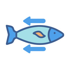 Stylized fish icon with opposing direction arrows