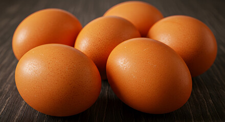 Fresh Brown Eggs Organized on a Wooden Surface

