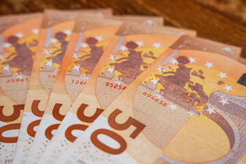 50 euro banknotes with the EU flag