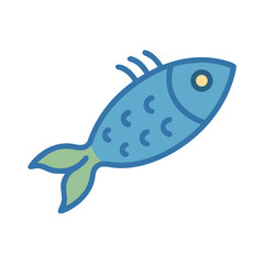Stylized blue fish illustration isolated on black background