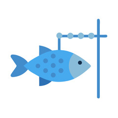Blue Fish Hanging on a Mobile Flat Illustration