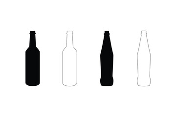Beer and Wine Bottle Silhouette and Outline Vector Collection for Bar Pub UI and Logo Design
