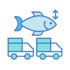 Fish above delivery trucks on black background illustration
