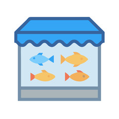 Stylized aquarium with blue and orange fish
