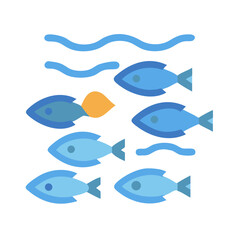 Stylized blue fish swimming in simple ocean current