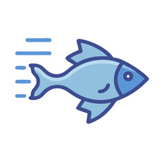 Stylized fish swims rapidly in blue tones