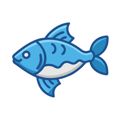 Simple blue fish illustration isolated on black background