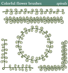 Colorful flower brushes, spirals. You can draw any line or path and apply one of these brushes. You can also create frames in different shapes (round, square, etc.), as all brushes include tiles for 