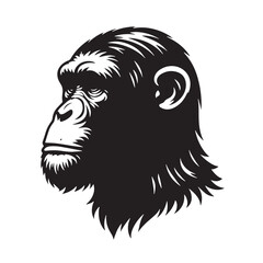 Black Color Chimpanzee Silhouette Vector Illustration, Solid White Background. minimal vector design