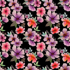 Watercolor abstract bold floral seamless pattern