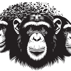Black Color Chimpanzee Silhouette Vector Illustration, Solid White Background. minimal vector design