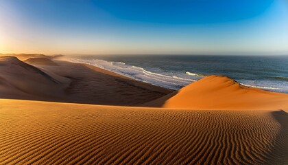 namib desert with atlantic ocean meets near skeleton coast at sunset namibia south africa