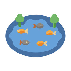 Stylized image of fish swimming in a pond