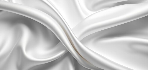 Luxurious silver-white satin/silk fabric with elegant waves Monochrome background, shimmer, soft