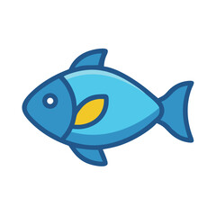 Cute blue fish cartoon icon on black background
