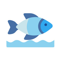 Obraz premium Blue Fish Swimming in Water Flat Design Style