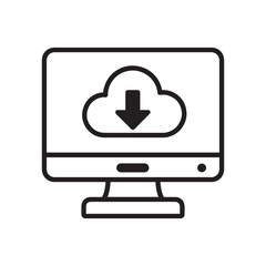  computer screen with cloud download icon, digital data transfer, cloud computing, technology concept, vector illustration.