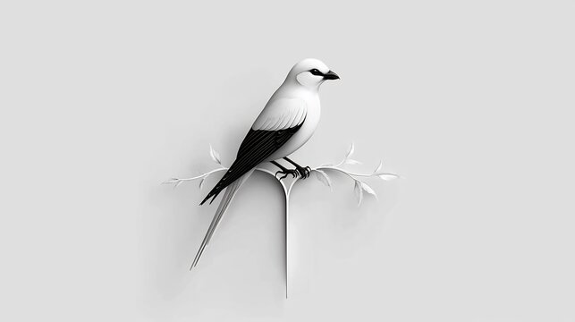 Monochrome bird perched on branch.  Elegant, stylized design
