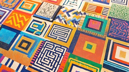 Obraz premium A vibrant mosaic of colorful geometric patterns creates a visual feast.