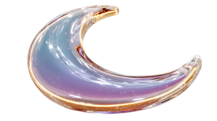 A glowing neon crescent moon in gradient lavender and teal, symbolizing dreams and mystery, isolated on white --ar 16:9 --v 7.0 --s 750