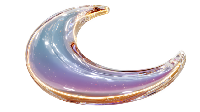 A glowing neon crescent moon in gradient lavender and teal, symbolizing dreams and mystery, isolated on white --ar 16:9 --v 7.0 --s 750