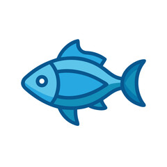Blue Cartoon Fish with Dark Outline on Black