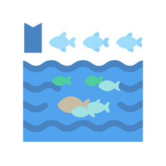 Stylized fish in water graphic with black background