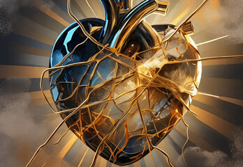 symbolic abstract art showing emotional healing &mdash; a cracked glass heart slowly being mended with golden threads
