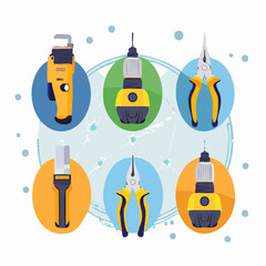 Assortment of Colorful Hand and Power Tools in a Circular Arrangement