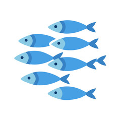 School of blue fish swimming on a black background