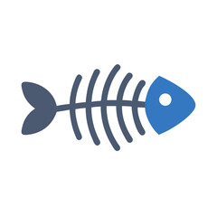 Simple blue fish skeleton illustration on black background