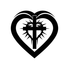 christian cross in heart jesus christ vector silhouette
