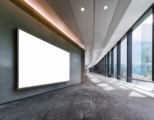 mockup of blank white rectangular billboard in modern corridor for advertising mockups in modern spaces in architectural design blogs and for future or prospective design concepts