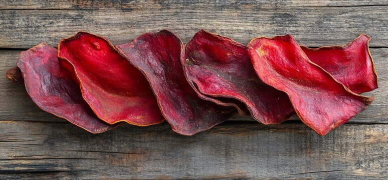 Dried beetroot slices on wooden background - Powered by Adobe