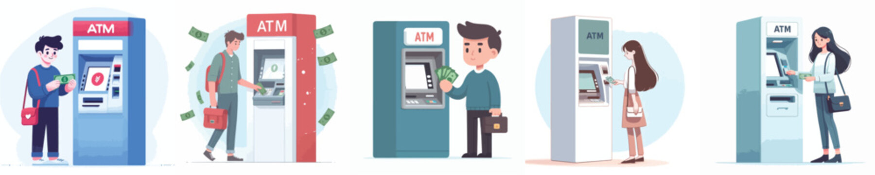 vector businessman withdrawing money from atm machine