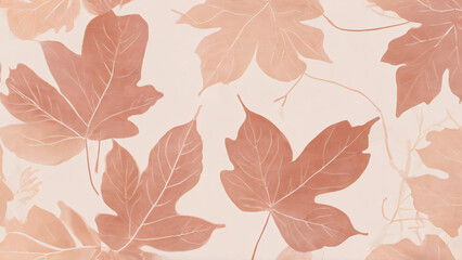 Fototapeta premium Autumnal Maple Leaf Pattern in Warm Pastel Hues as Delicate Artwork. Autumn-inspired design with pastel-toned maple leaves arranged in a seamless organic pattern. Perfect for backgrounds