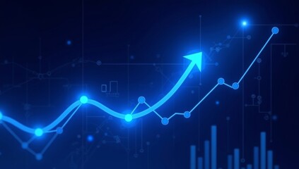 Fototapeta premium Business candle stick graph chart of stock market investment trading on blue background. Bullish point, Trend of graph.