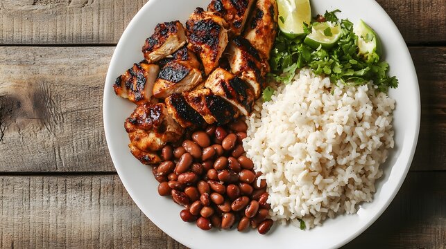 Delicious grilled poultry with rice and beans recipe for healthy eating and balanced diet meal prep plan