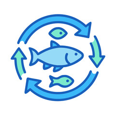 Circular process with blue fish and arrows on black