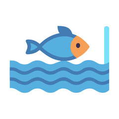 Flat Style Blue Fish Swimming Above Water Waves